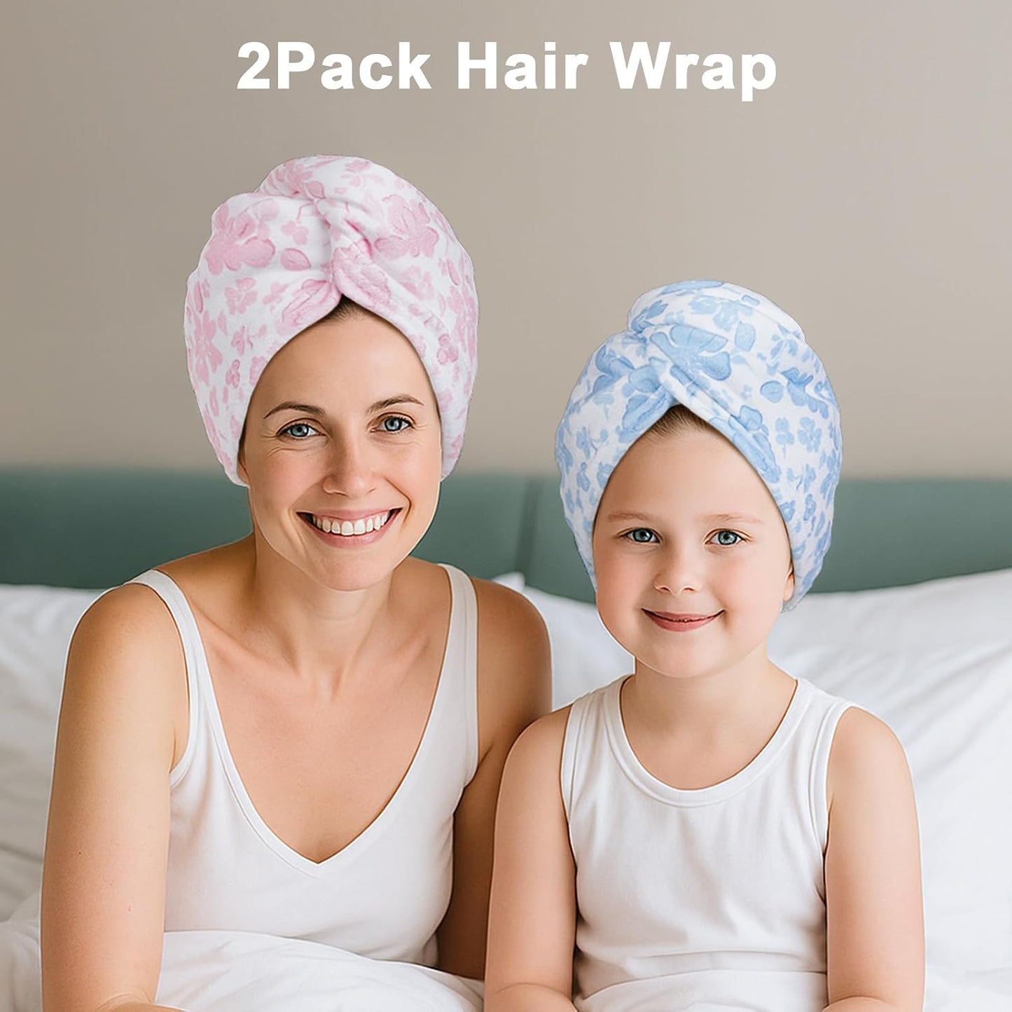 Unicorn Castle Microfiber Hair Towel for Kids 2Pack Hair Wrap Towels Absorbent Hair Drying Towel Wrap Hair Turbans for Curly Thick Hair, Pink White Strawberry