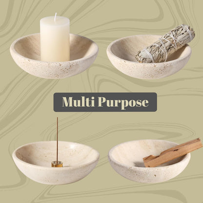 Koville Natural Marble Incense Holder, Incense Holder for Sticks with 9 Holes, Handmade Incense Burner Ash Catcher for Meditation Yoga SPA, Balsam Fir/Palo Santo/Sage/Cone (White)