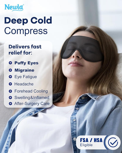 Cooling Gel Eye Mask for Puffy Eyes, Larger Full-Eye Cold Compress for Swelling, Ice-Cold Gel Therapy, Forehead & Upper Cheek Cooling Relief, Reusable Ice Pack for Eyes, FSA Eligible HSA, Black