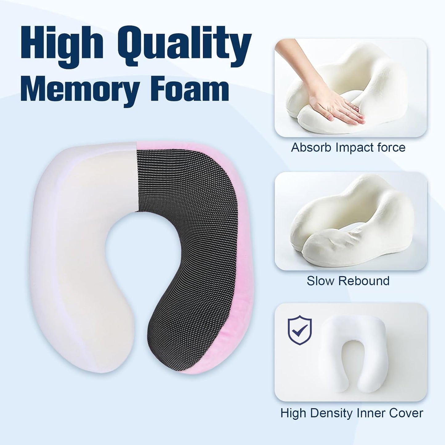 Cirorld Neck Pillow for Traveling, Travel Pillows for Airplanes,100% Pure Memory Foam Travel Neck Pillow, Adjustable Flight Pillow, Portable Plane Accessories with Eye Mask, Earplugs, Carry Bag