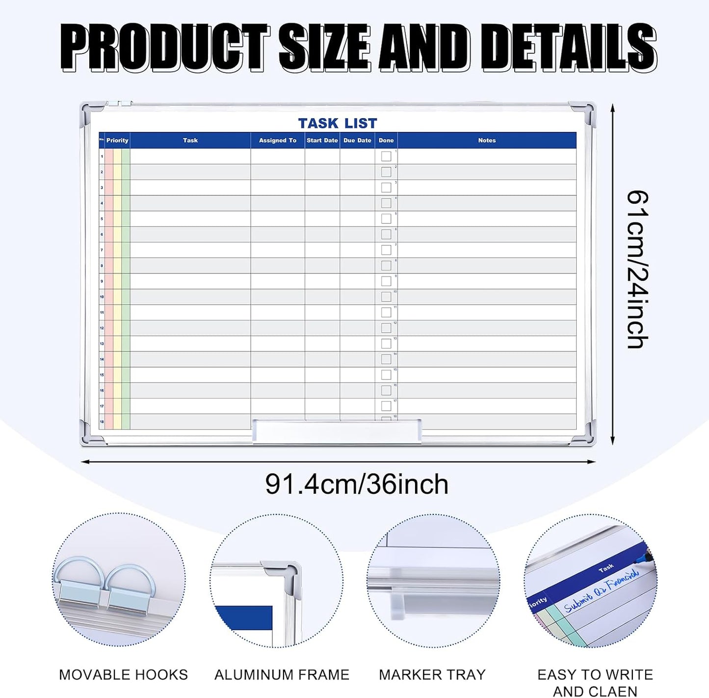 Lincia Double Sided Magnetic Maintenance Task Whiteboard Large Dry Erase 36 x 24 Inch Erasable Task Planner White Board for Wall Employee Assignment Tracker for Office Managing and Tracking Tasks