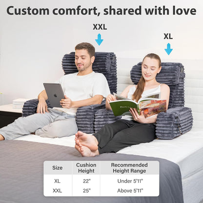 ENITYA 22" XL Back Pillow for Bed Sitting Up, Reading Pillow with Armrests & Big Pockets, Soft Back Support Chair, Ideal for Watching TV, Gaming, Nursing, Resting, Post Surgery, Dark Grey