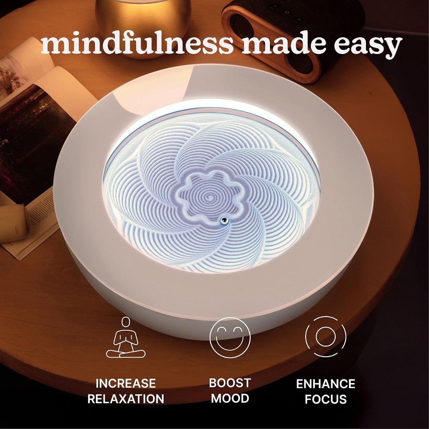 Homedics Drift 11” Sandscape – Version 2.0 with Updated Connected Experience, Smart Wi-Fi Zen Table Décor, LED Ambient Light, Modern Sand Art for Relaxation & Mindfulness, Home & Office Calm Décor