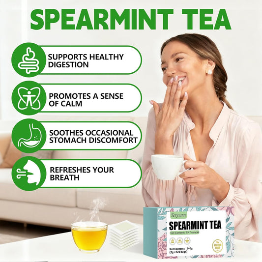 Spearmint Leaves Tea Bags-120 Teabags, 2g/Bag, Made with 100% Natural Spearmint Leaves. Helps with Freshens Breath and Digestion | Caffeine-Free | Sugar-Free | Gluten-Free | Vegan. Eco-Friendly Tea Bags