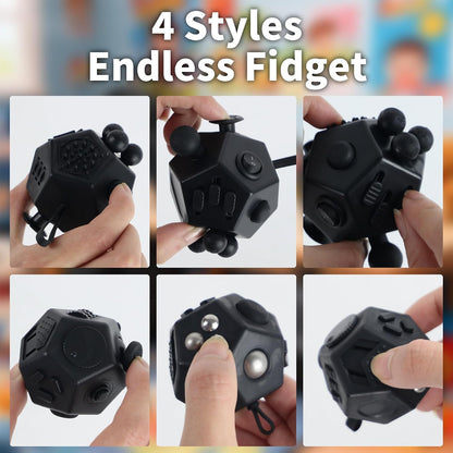 Fidget Toy Cube Set 4pcs 12 Sided Cube Relief Anxiety Improve Concentration,Fidget Toys Adults Alleviate Anxiety and Stress for Work,Fidget Toys for Kids Audible/Silent Fidgets Toys for ADD/ADHD/OCD