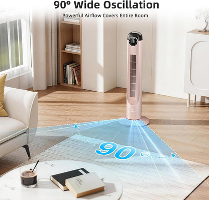 Antarctic Star T36 Tower Fan-36 Inch, Bladeless Oscillating Fan with Remote, 6 Speeds & 4 Modes, LED Display, 9H Timer, Quiet Floor Standing Fan for Bedroom Living Room Office, Pink