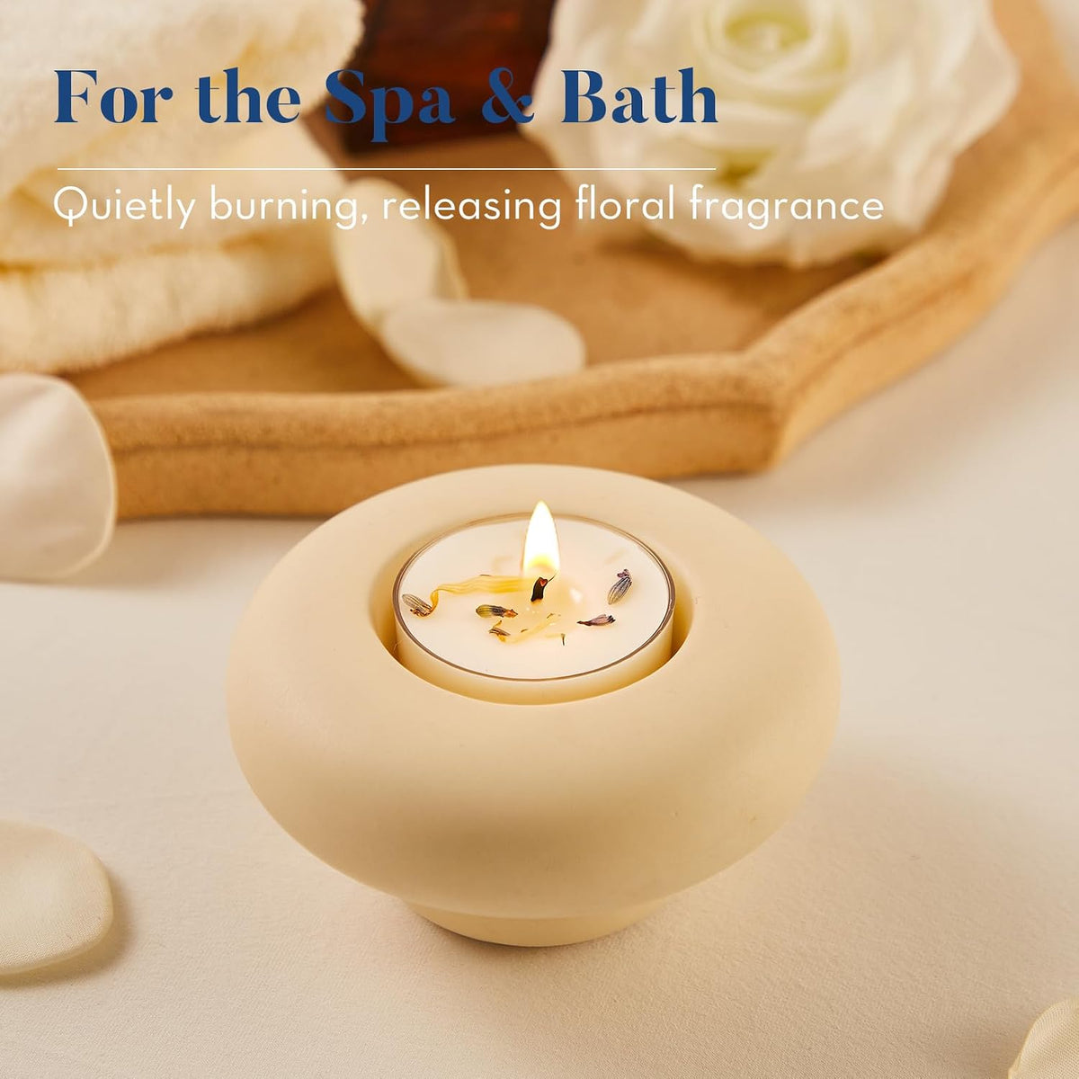 Crenovo Lavender Scented Tealight Candles with Dried Flowers 8 Pack