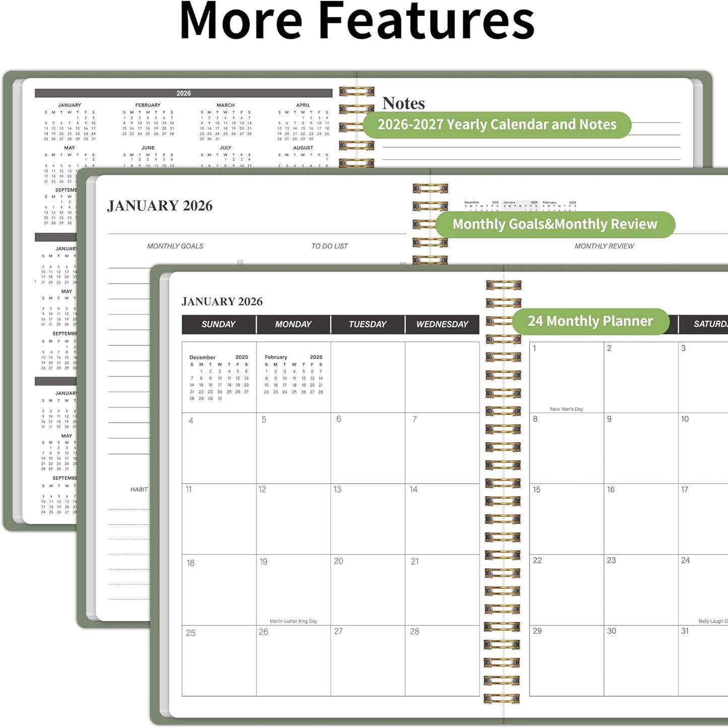 KMQOY Monthly Planner 2026-2027, 2026 Calendar 24 Months Planner, Jan 2026 - Dec 2027, 7.5"x10", Personal Calendar with Monthly Goals, To-Do List, Habit Tracker, 2 years for School Office Home Planning(Black)