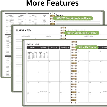 KMQOY Monthly Planner 2026-2027, 2026 Calendar 24 Months Planner, Jan 2026 - Dec 2027, 7.5"x10", Personal Calendar with Monthly Goals, To-Do List, Habit Tracker, 2 years for School Office Home Planning(Black)