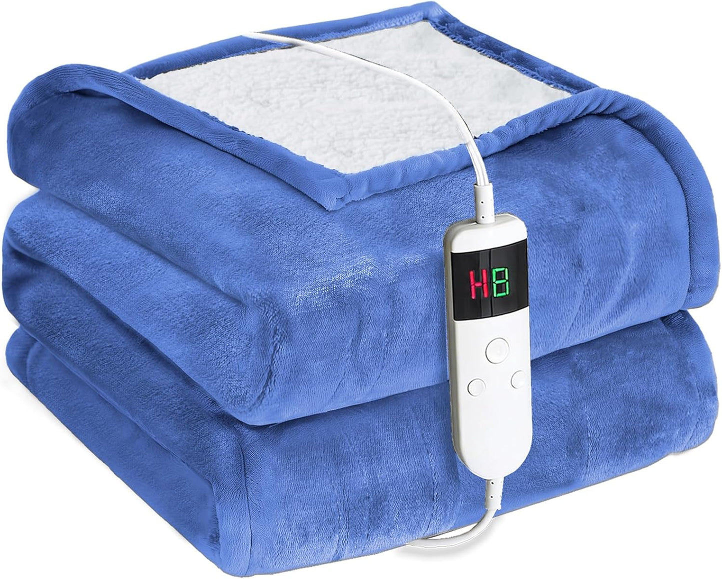Electric Heated Blanket Throw Size 50''x60''-Control Heating Blanket, Soft & Warm Flannel 10-Level Temperature Control, 8 Hours Auto Off, Rapid Heating & Overheat Protection