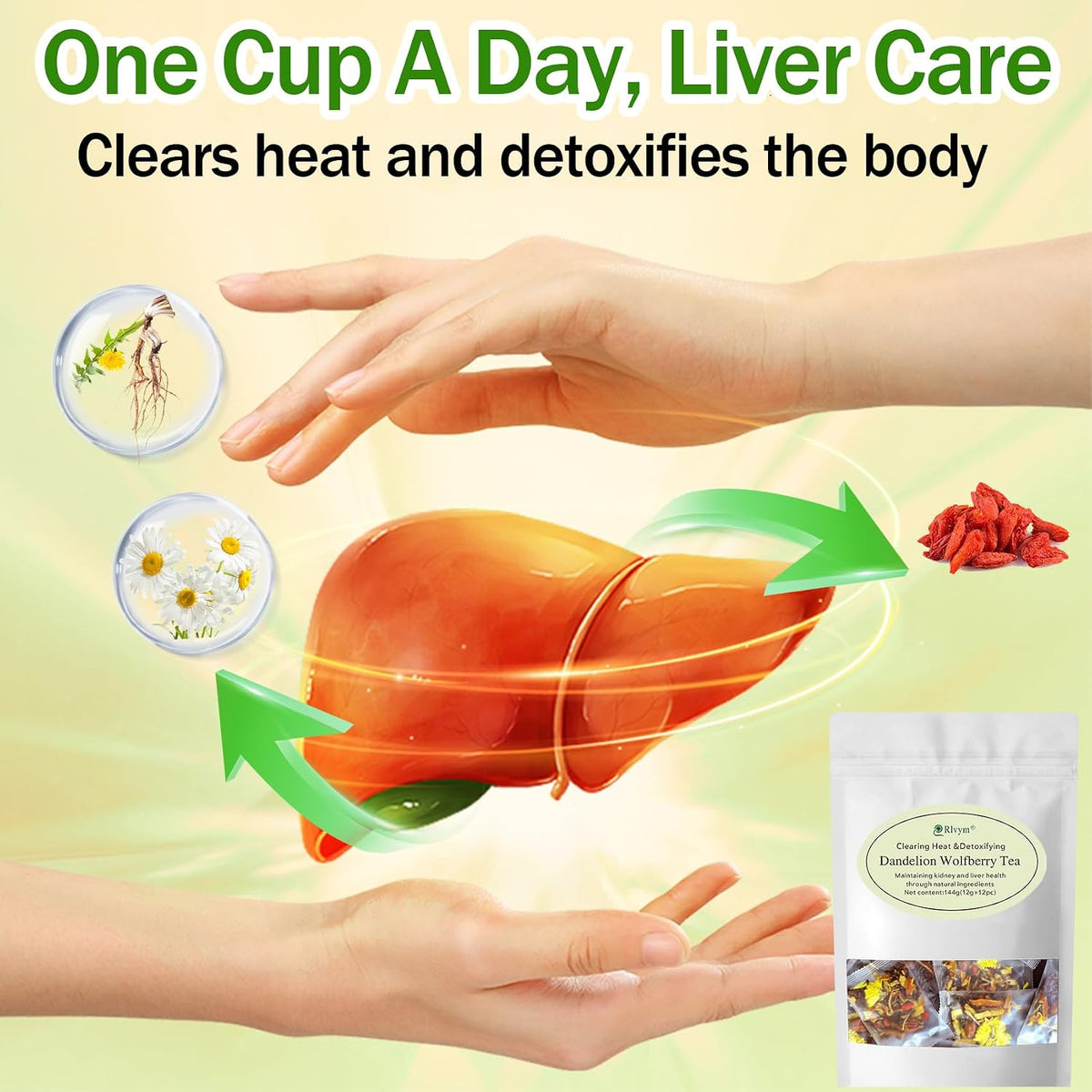 30 Bags Dandelion Wolfberry Tea, Goji Berry Chrysanthemum Cassia Seed Tea, Seven Natural Herbal Ingredients, For Kidney & Liver Health(30bags, 300g)