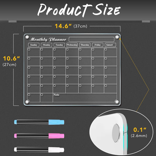 DIYMAG Magnetic Calendar for Refrigerator 4 PCS Dry Erase Whiteboard 15.2"x11.2" Magnet Fridge Wall Planners Planning Acrylic Clear Chalkboard Apartment Decor Meal Planner with 6 Colors Markers