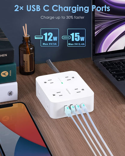 HANYCONY Surge Protector Power Strip, 1080J, 5 Ft Braided Extension Cord