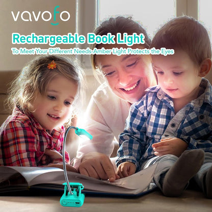 VAVOFO Amber Rechargeable Reading Light, Blue Light Blocking Book Light, 7 LEDs Eye Care 9 Colors 9 Brightness Clip On for Kids Bookworms Reading in Bed with Power Indicator Lasting 70h (Black)