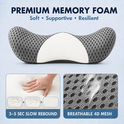 Lumbar Support Pillow for Office Chair, Ergonomic Memory Foam Back Cushion for Lower Back Support, Breathable Mesh Lumbar Cushion for Car Seat, Desk Chair & Long Sitting Relief