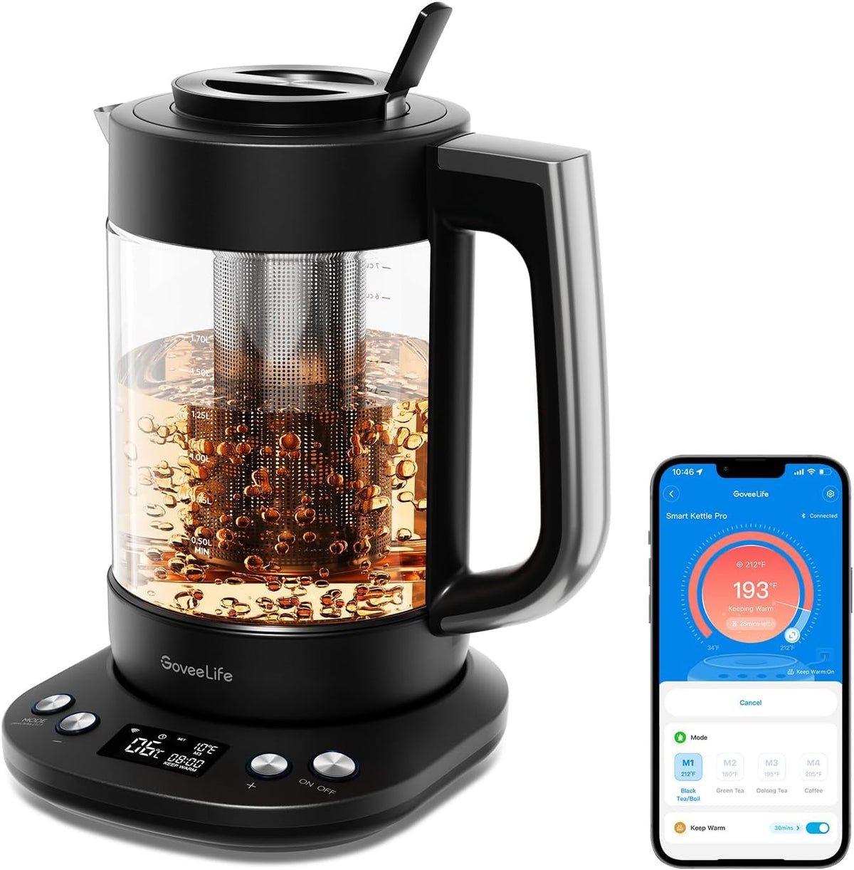GoveeLife Smart Electric Kettle, Tea Infuser for Loose Leaf, 1.7L Silver