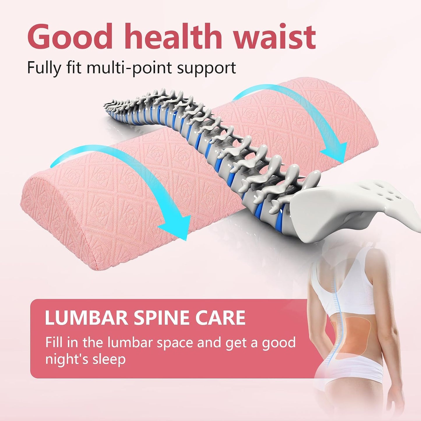Cozyhealth - 3.15"H*23.6"L - Soft Lumbar Pillow for Sleeping, Memory Foam Back Lumbar Support Cushion for Lower Back Pain Relief Bed Waist Sleep Support Pillow for Side, Back Sleepers (White, Large)