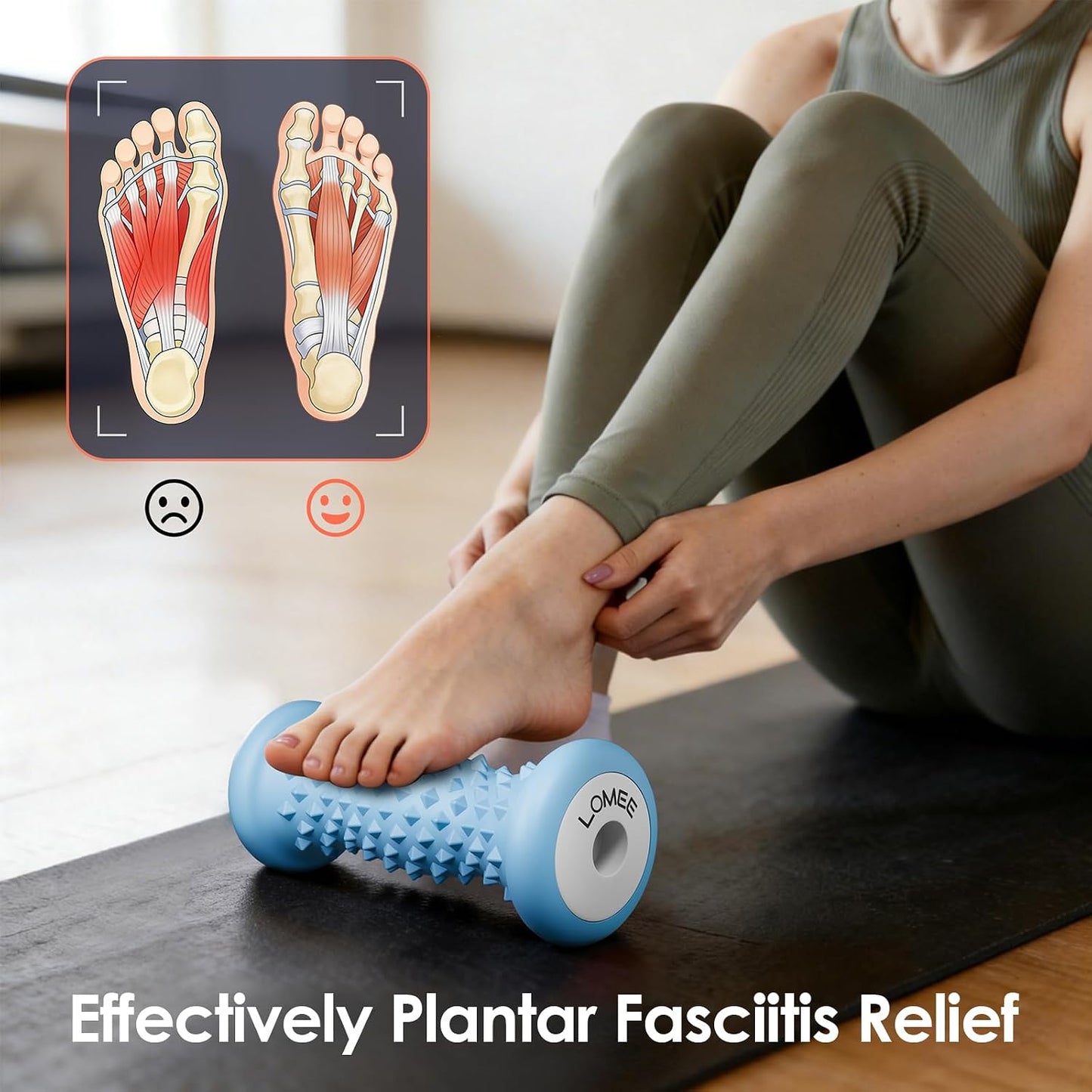 LOMEE Foot Roller Massager for Plantar Fasciitis, Foot Arch and Heel Pain Relief, Deep Tissue Muscle Massage, Feet Ergonomic & Rounded Top Design