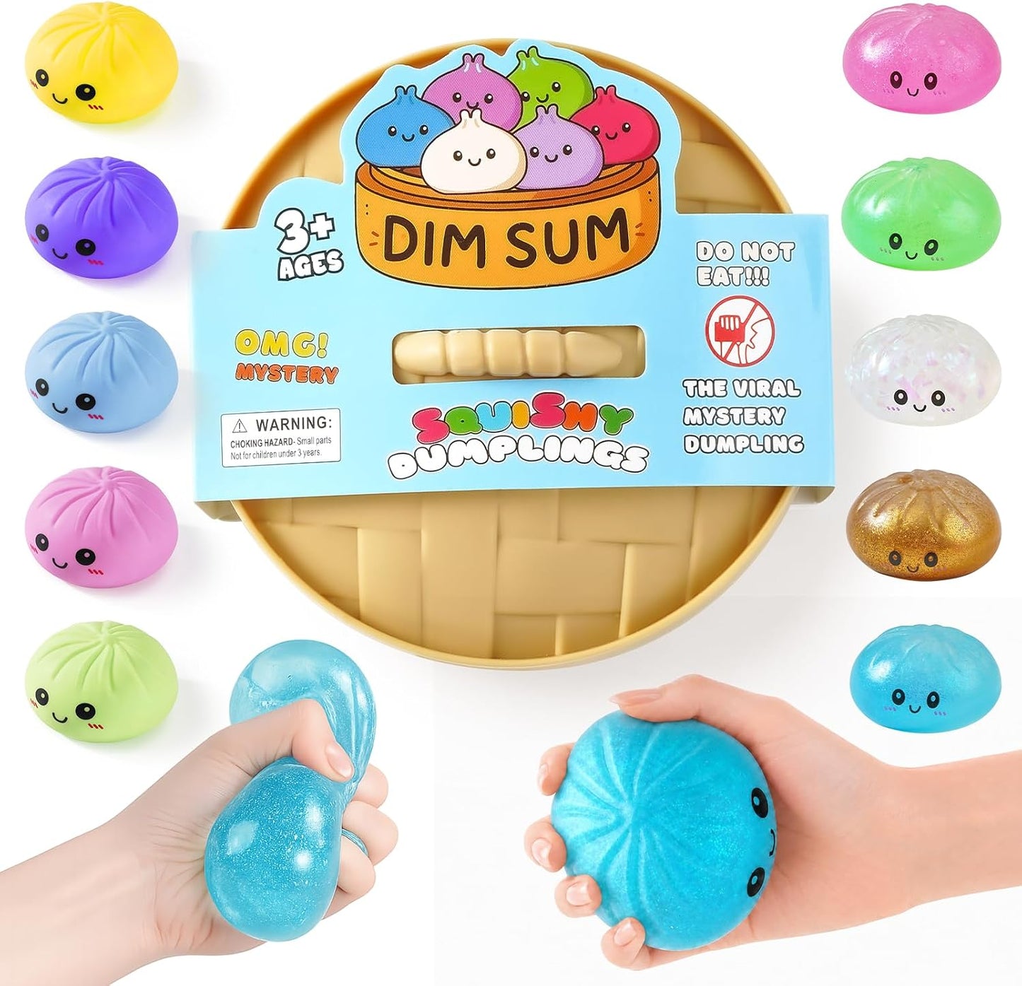 Dumpling Squishies, Giant Dumpling Mystery Box, Colorful Dumplings Stress Balls Fidget Sensory Toy, Stocking Stuffers with Food Steamer Stretchy Desk Toys (Pink)