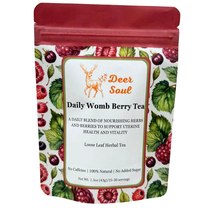 Deer Soul Daily Womb Berry Herbal Tea with Raspberry Leaf, Cranberries, Nettle, Oat Straw & Red Clover | Loose Leaf Tea, 1.5 oz