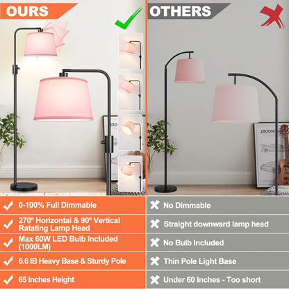 【Upgraded】 Dimmable Floor Lamp, 1000 Lumens LED Edison Bulb Included, Arc Floor Lamps for Living Room Modern Standing Lamp with Linen Shade, Tall Lamp for Bedroom Office Dining Room- Black