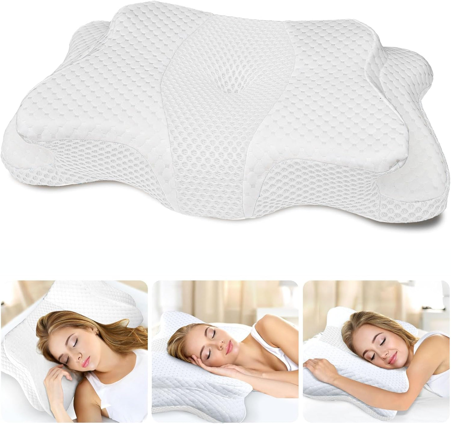 CHxxy Cervical Neck Pillow for Pain Relief Sleeping, Memory Foam Pillows, Ergonomic Side Sleeper Pillows, Cooling Orthopedic Neck Support Pillow for Back Stomach Sleepers-Queen Size Grey&Grey