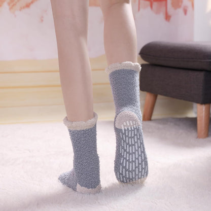 LINEMIN Non-Slip Fuzzy Socks for Women - Cozy Hospital Soft Fluffy Socks With Grips - Winter Warm Slipper