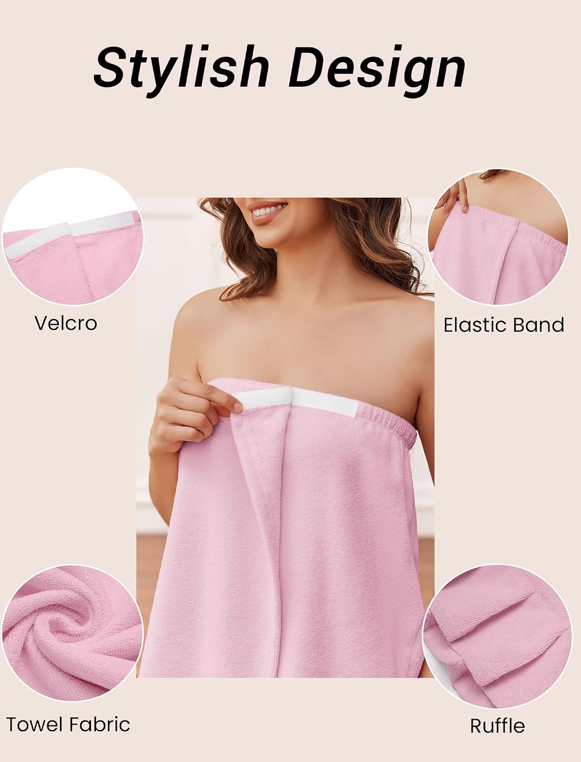 Ekouaer Towel Wrap for Women With Velcro Ruffle Wrap Robes