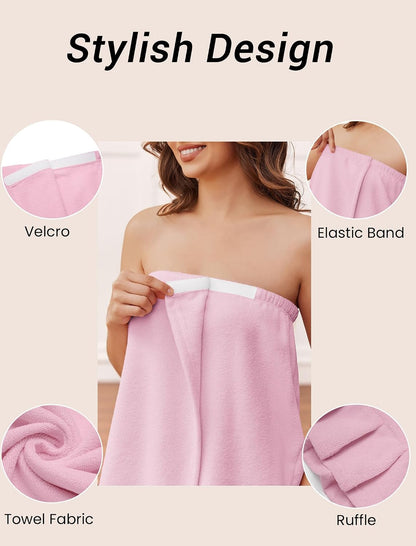 Ekouaer Towel Wrap for Women With Velcro Ruffle Wrap Robes