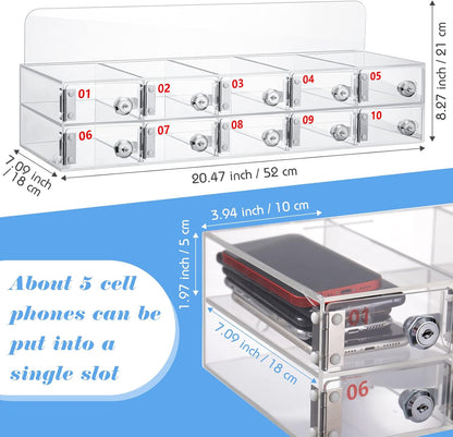 Threan 12 Slot Cell Phone Storage Box, Acrylic Clear Cell Phone Storage Cabinet Wall Mounted with Door, Locks and Keys for Office School Factory