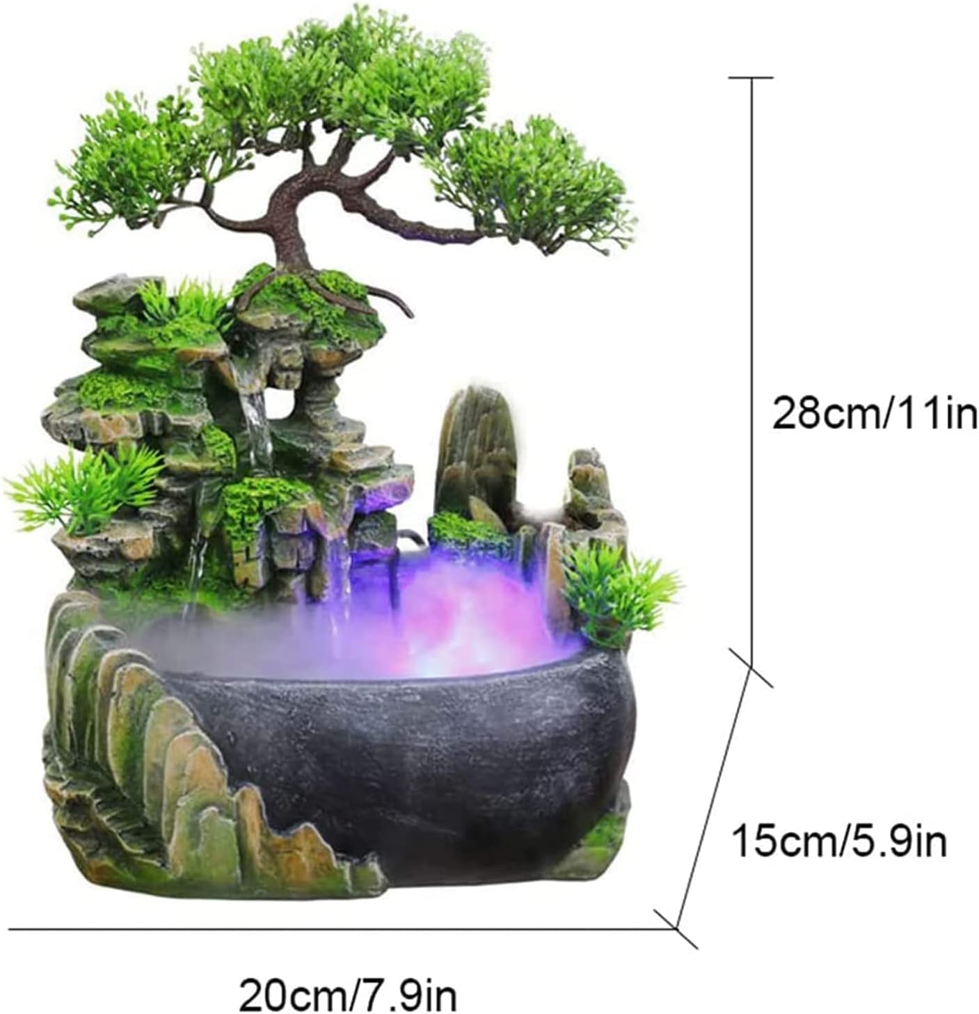 Rockery Stream Tabletop Fountain, Zen Meditation Indoor Waterfall Feature with Automatic Pump and Switch, Desktop Fountain for Home Office Bedroom Decoration (A)