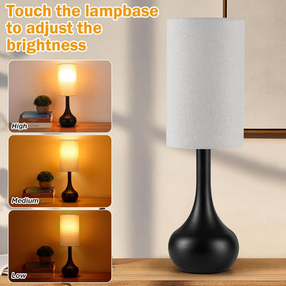 Touch Bedside Lamp for Nightstand,3-Way Dimmable,Space Saving & No Assembly Required, Upgraded Small Droplet Vintage Black Table Lamp for Bedroom, Living Room (2700K LED Bulb Included)