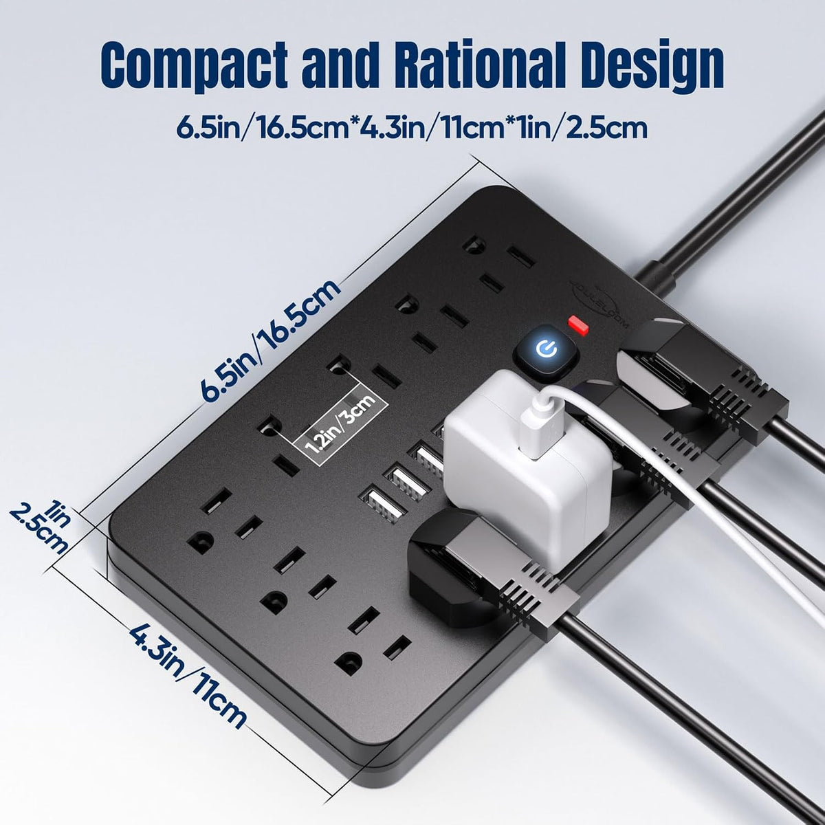 6 FT Flat Plug Surge Protector Power Strip,11 AC Outlets with 6 USB Ports