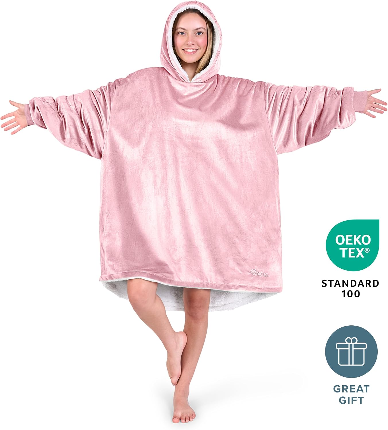 Bare Home Wearable Blanket Hoodie - Soft Plush Sherpa - Warm and Cozy - Oversized Wearable Blanket