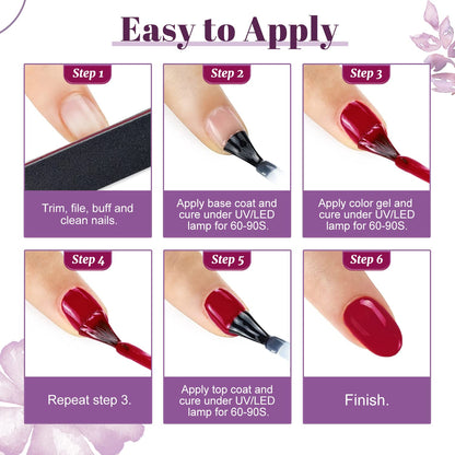 JODSONE Gel Nail Polish Kit 60 PCS with U V Light Soak off Base Top Coat 55 Shine Colors Gel Nail Kit Bright and Dark Brown Wine Red Series Manicure Set for Women and Girls