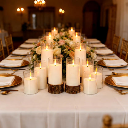 kakoya Flickering Flameless Candles Battery Operated with Remote and 2/4/6/8 H Timer Acrylic Led Pillar Candles Pack of 9 (appr D2.3"xH5.5"6.5"7.5")with Realistic 3D Wick Candles for Home Decor(White)