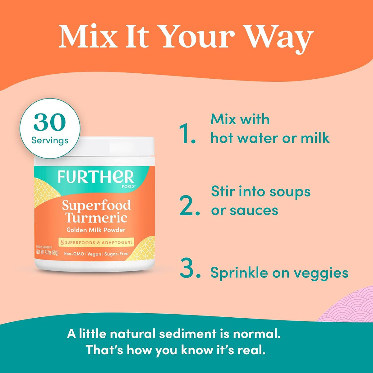 Further Food Superfood Turmeric Root Powder, Golden Milk Blend, 2.12 Oz