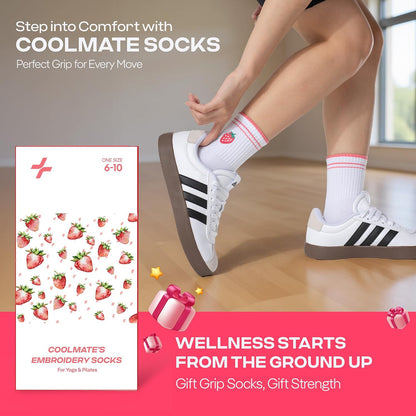 COOLMATE Pilates Socks with Grips for Women, Yoga Socks, Crew Non Slip Women for Barre, Pilates Gifts for Women - Colors A
