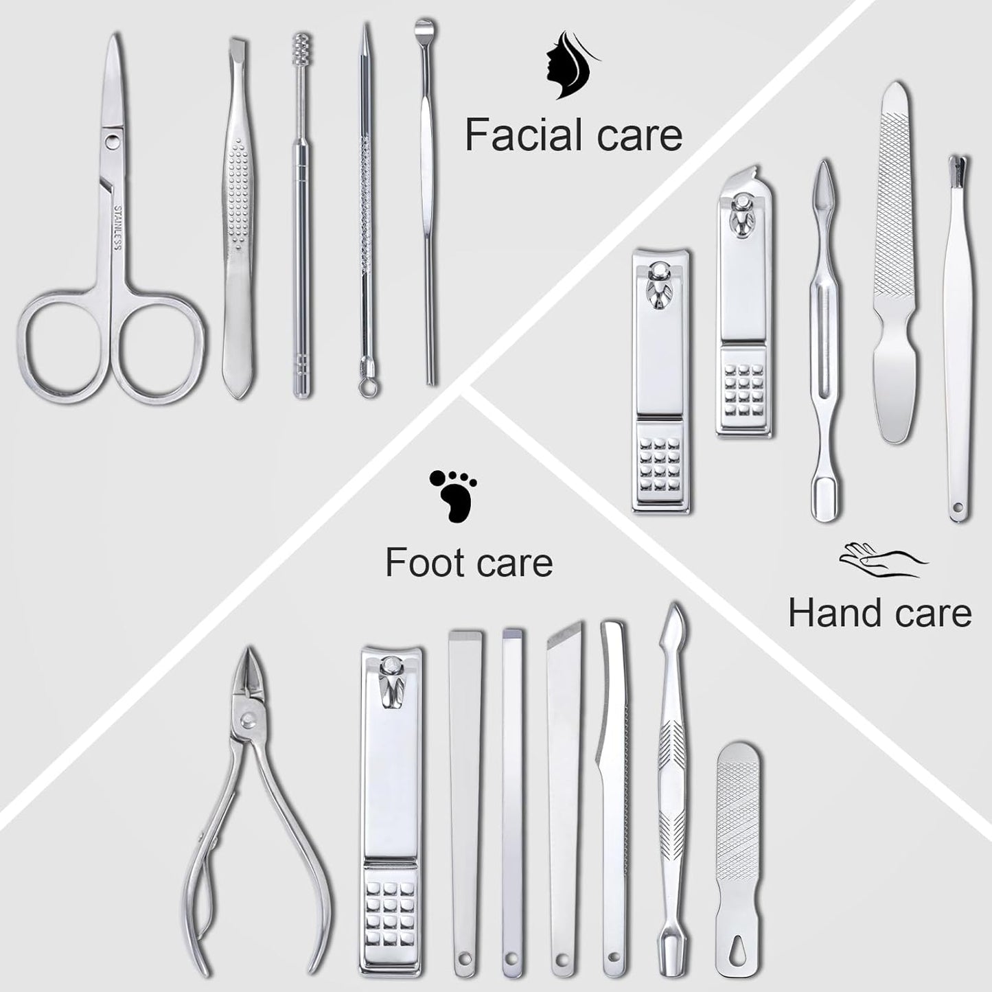 Yougai Manicure Set 18 Pieces Professional Nail Clippers Pedicure Kit Men Women, Stainless Steel Fingernail Toenail Cutters, Nail Care Grooming Tools with Leather Travel Case