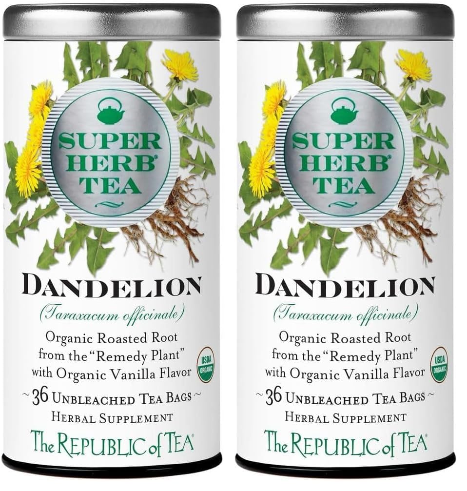 The Republic of Tea — Organic Dandelion SuperHerb Tea Tin, 36 Herbal Tea Bags, Naturally Caffeine-Free