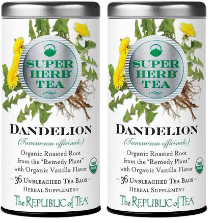 The Republic of Tea — Organic Dandelion SuperHerb Tea Tin, 36 Herbal Tea Bags, Naturally Caffeine-Free
