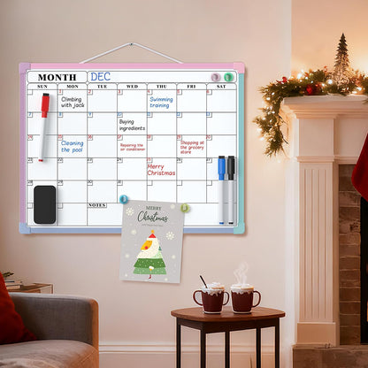 MaxGear Monthly Calendar Dry Erase Board for Wall, 16"x12", White Frame | Double-Sided, Hanging Small White Board, Portable Whiteboard for Planning, Drawing, Memo, to Do List, Home, Kitchen, Office