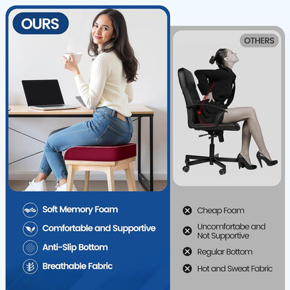 SweetSlubr Seat Cushion for Tailbone Pain Relief, Office Chair Cushion, Chair Pad, Memory Foam Large Cushion with Non-Slip Cover for Soft Support at Office Chair, Car Seat, Airplane, Black/Large