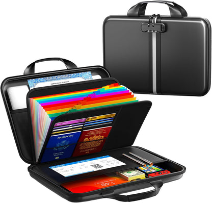 Fireproof Document Organizer with Lock, Semi-Rigid EVA Shell File Box with 13-Pocket Accordion Folder, Water-Resistant Storage for Important Documents, Passports & Certificates