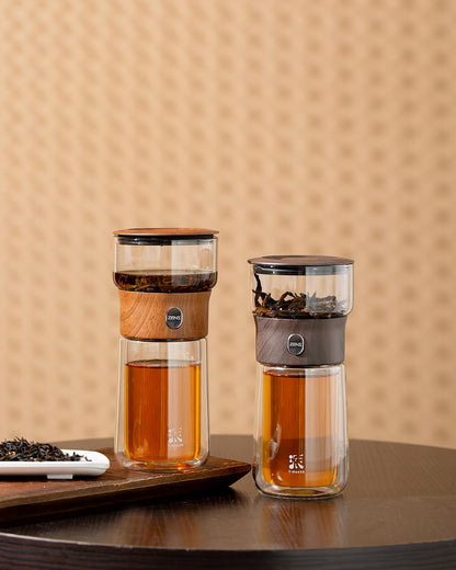 ZENS Modern Glass Infuser Teapot, One Touch Tea Maker for Loose Leaf Tea with Insulated Mug and Portable Case. Enchanted Pot Alternatives for Tea Lover Gifts