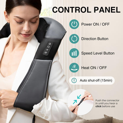 Nekteck Shiatsu Neck Massager with Heat for Pain Relief Deep Tissue, 2026 Upgraded 3D Back Shoulder Kneading Massage Pillow, Body Muscle Relaxation Tools Gifts for Him Her, Blue (NOT Cordless)