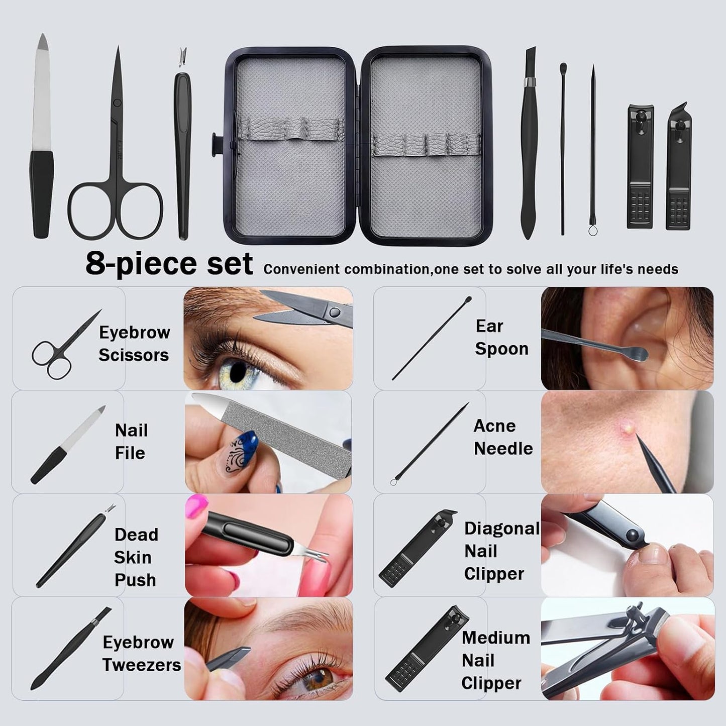 Moreplus Nail Clippers Set, 8 PCS Professional Manicure Set and Pedicure Kit with Travel Case,Stocking Stuffers, Christmas Gift for Men and Women