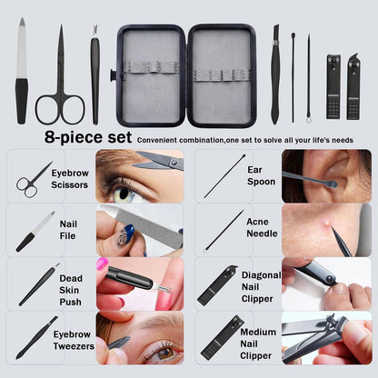 Moreplus Nail Clippers Set, 8 PCS Professional Manicure Set and Pedicure Kit with Travel Case,Stocking Stuffers, Christmas Gift for Men and Women