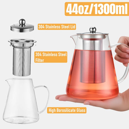 Baalaka Glass Teapot Stovetop 20 OZ/600ml, Tea pot with Removable 18/8 Stainless Steel Infuser, Borosilicate Clear Tea Kettle, Teapot Blooming and Loose Leaf Tea Maker Tea Brewer for Camping, Travel