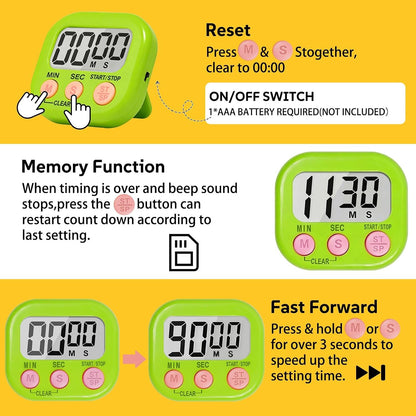 12 Pack Digital Kitchen Timers for Cooking, Loud Alarm Large LCD Display Magnetic Classroom Timers for Teachers Kids, Extensively Use in Classroom, Cooking, Meeting, Gym